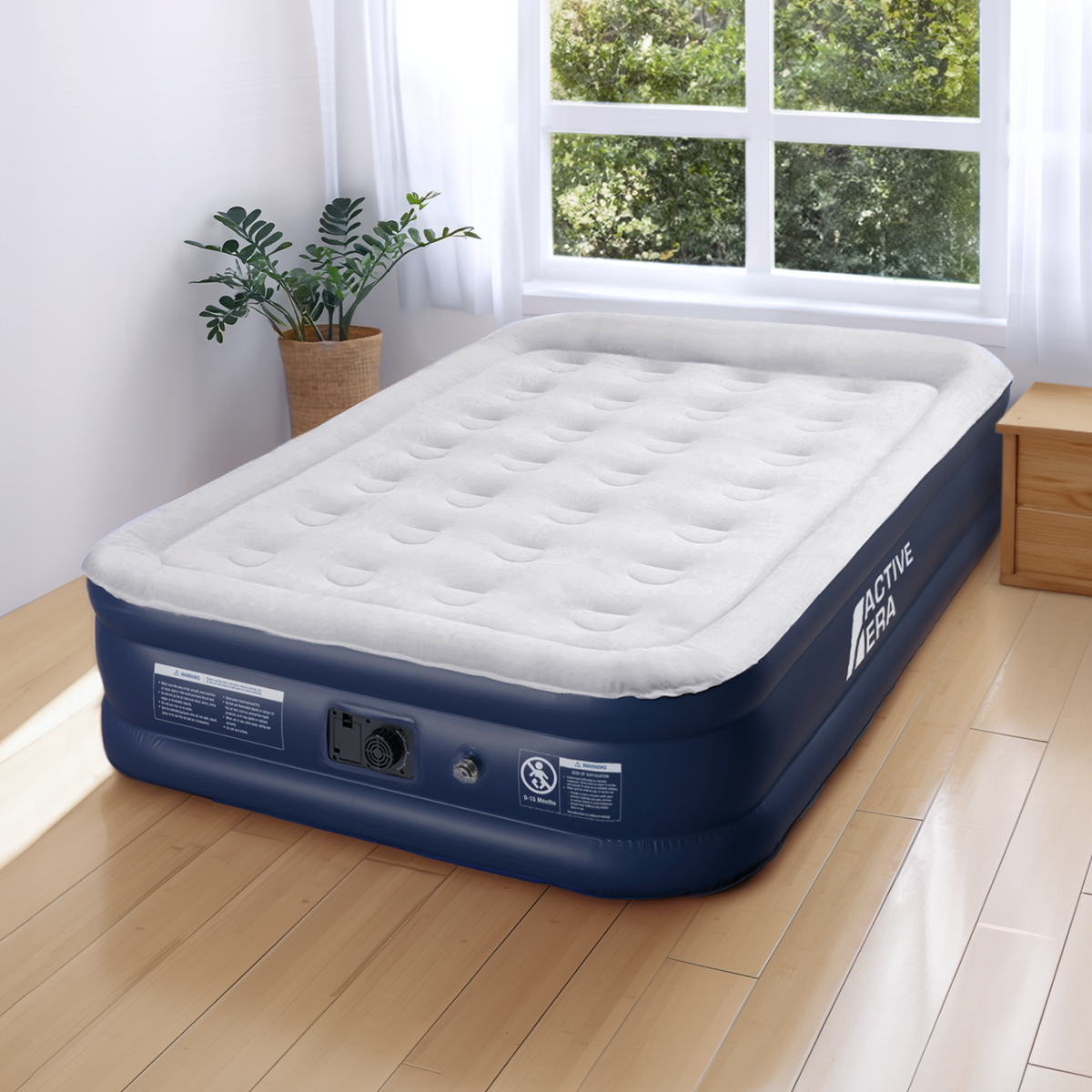 Premium queensize luchtbed – grijs/marineblauw