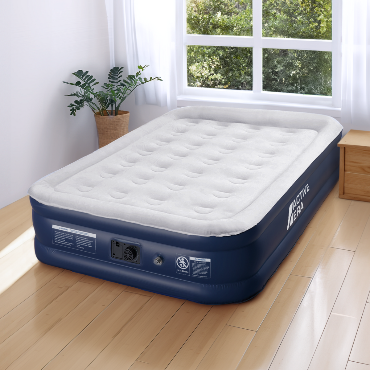 Premium Queen-Size-Luftbett – Grau/Marineblau