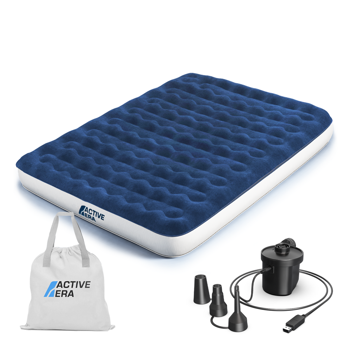 Kingsize kampeerluchtbed – marineblauw/wit