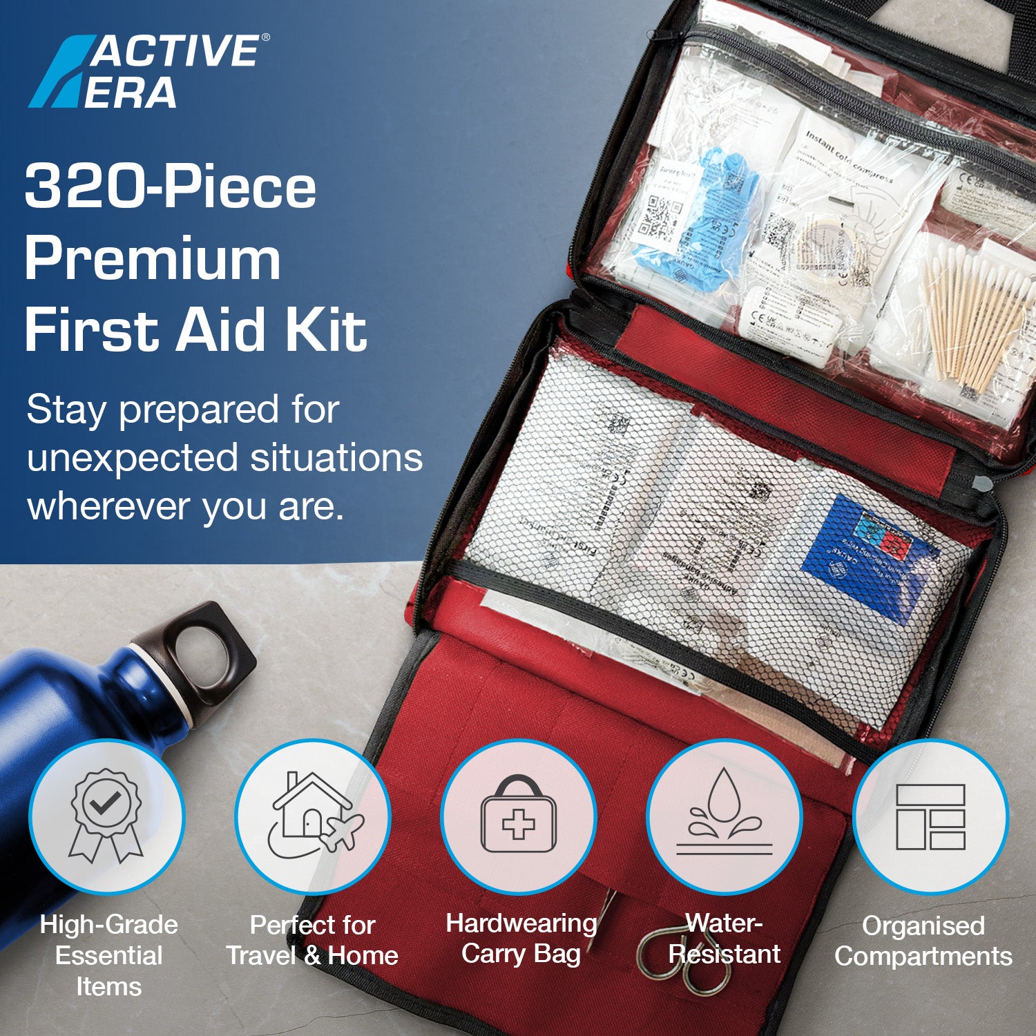 320 Piece First Aid Kit Bag – Red