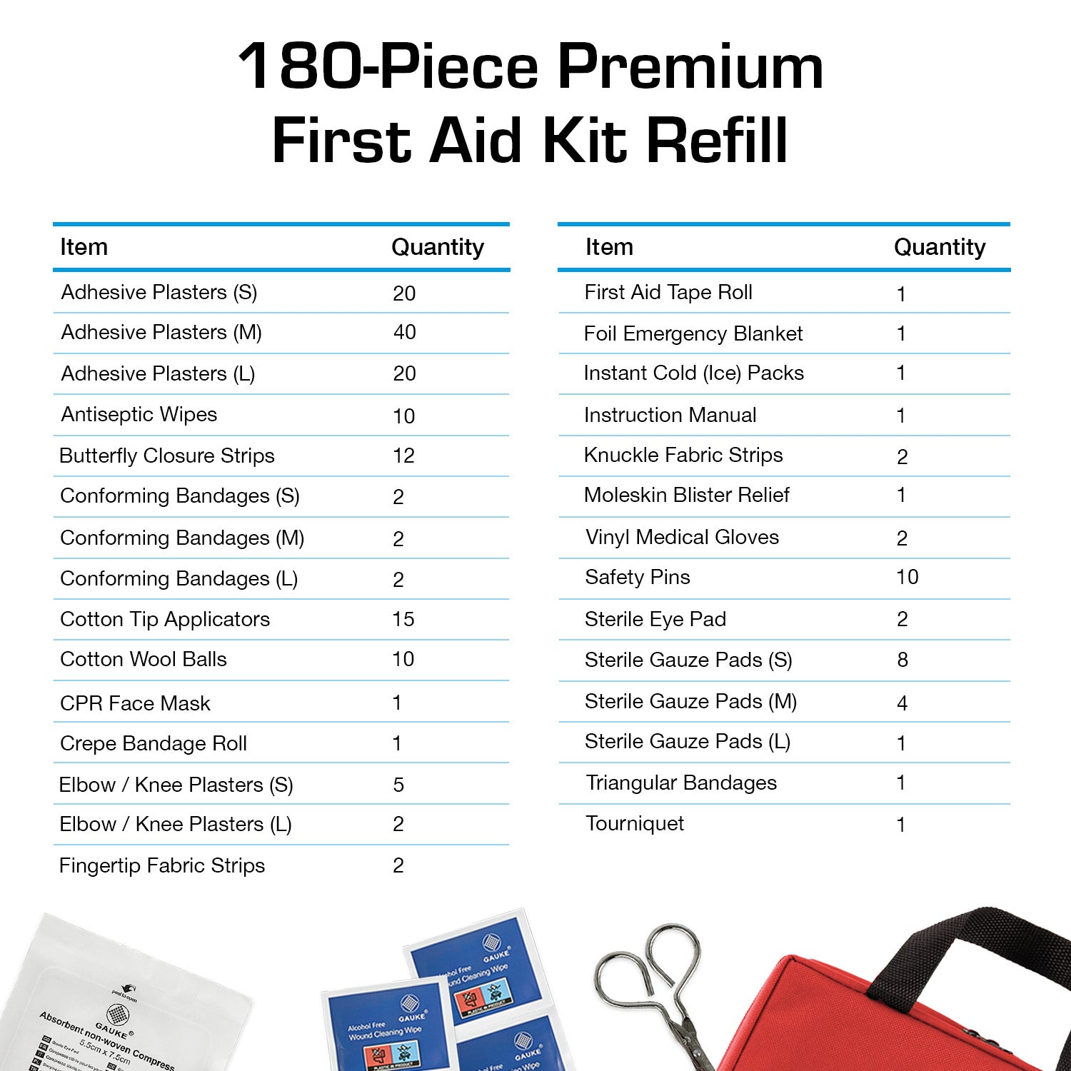 180 Piece First Aid Kit Refill