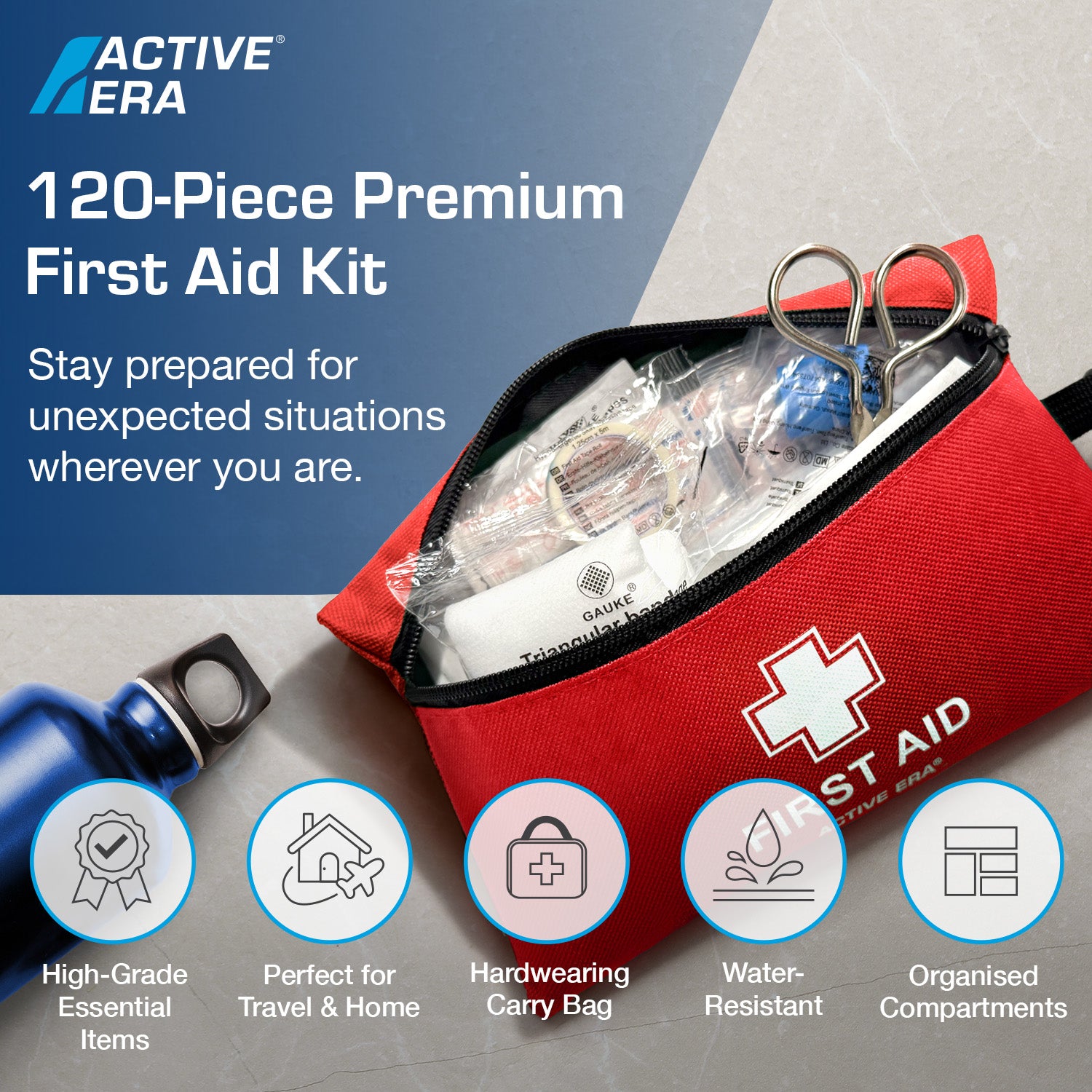 120 Piece First Aid Kit Bag – Red