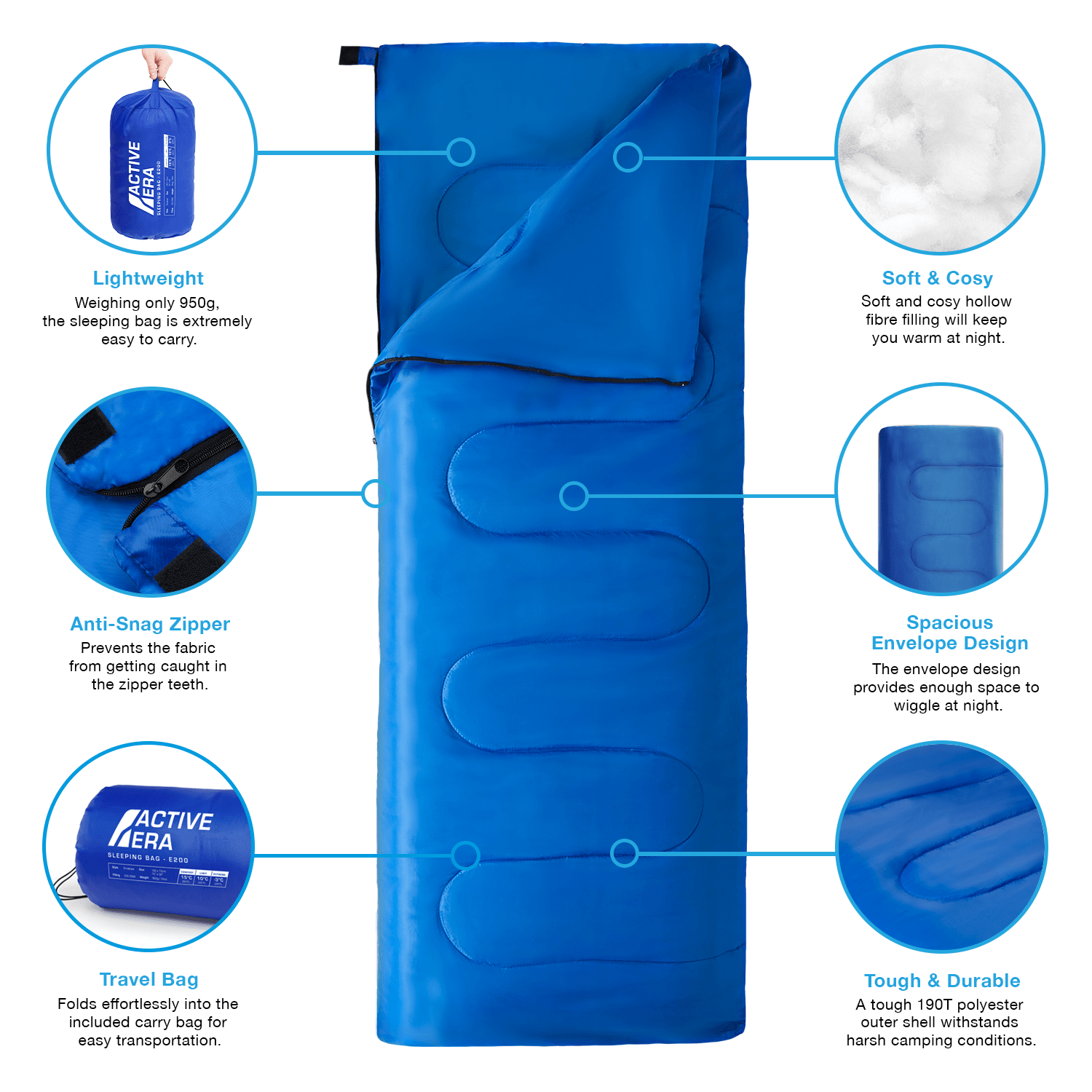 Sac de Couchage Rectangulaire Ultraléger (200GSM)