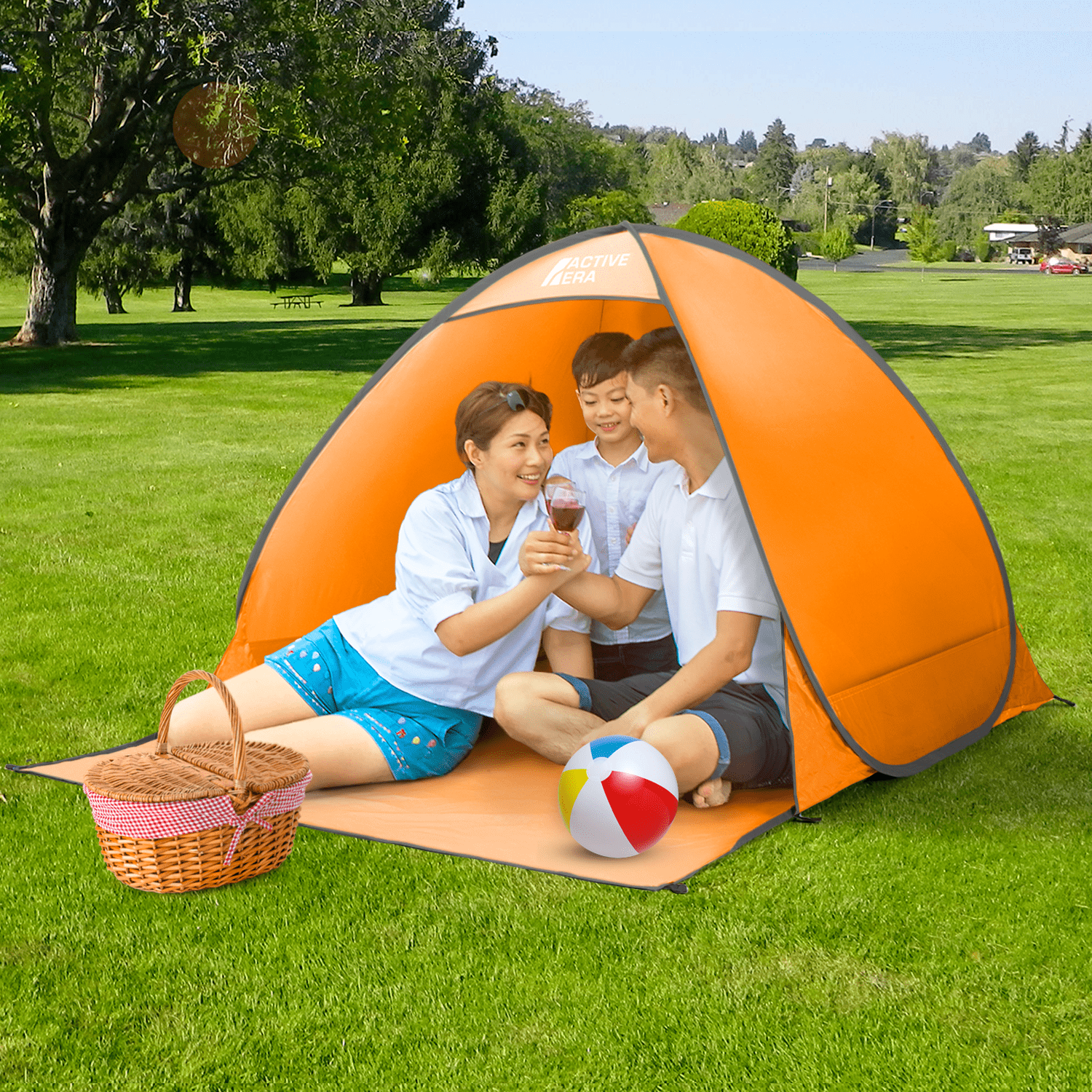 Tienda de playa para 2 personas con protección UV - Naranja