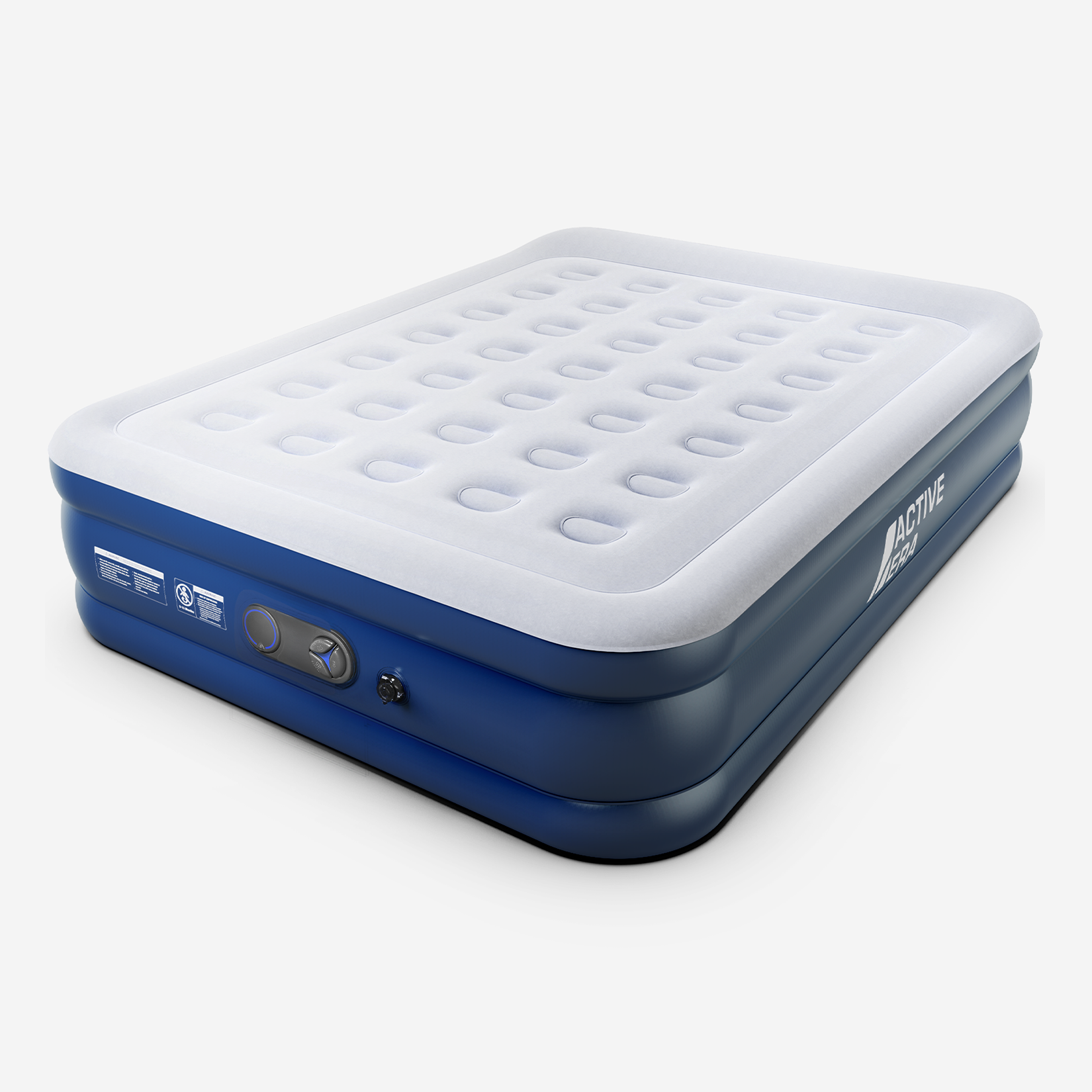 Premium queensize luchtbed – grijs/marineblauw