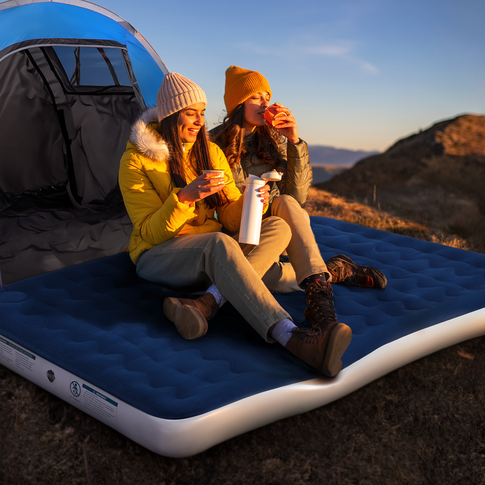 King Size Camping Air Bed – Navy/White