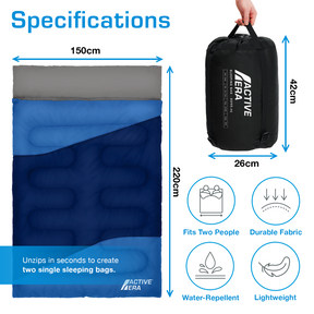 Double Sleeping Bag - Extra Large Queen Size - 3 Seasons - Blue