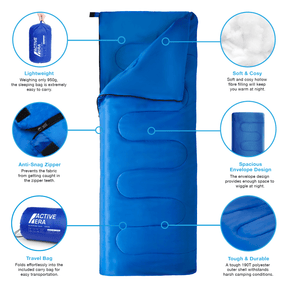 Premium Warm Lightweight Envelope Sleeping Bag (200 GSM) - 2 Seasons - 2 Seasons