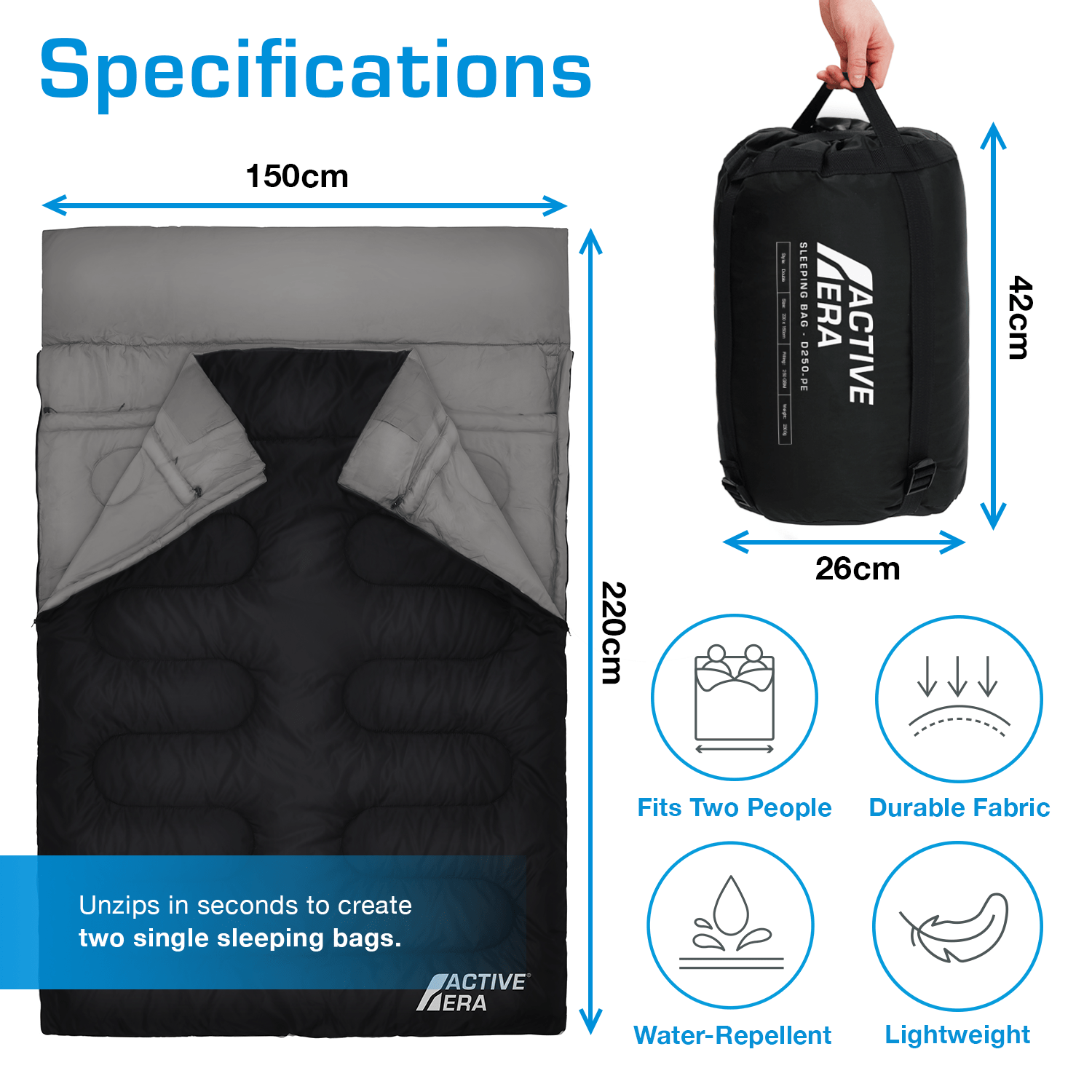 Double Sleeping Bag - Extra Large Queen Size - 3 Seasons