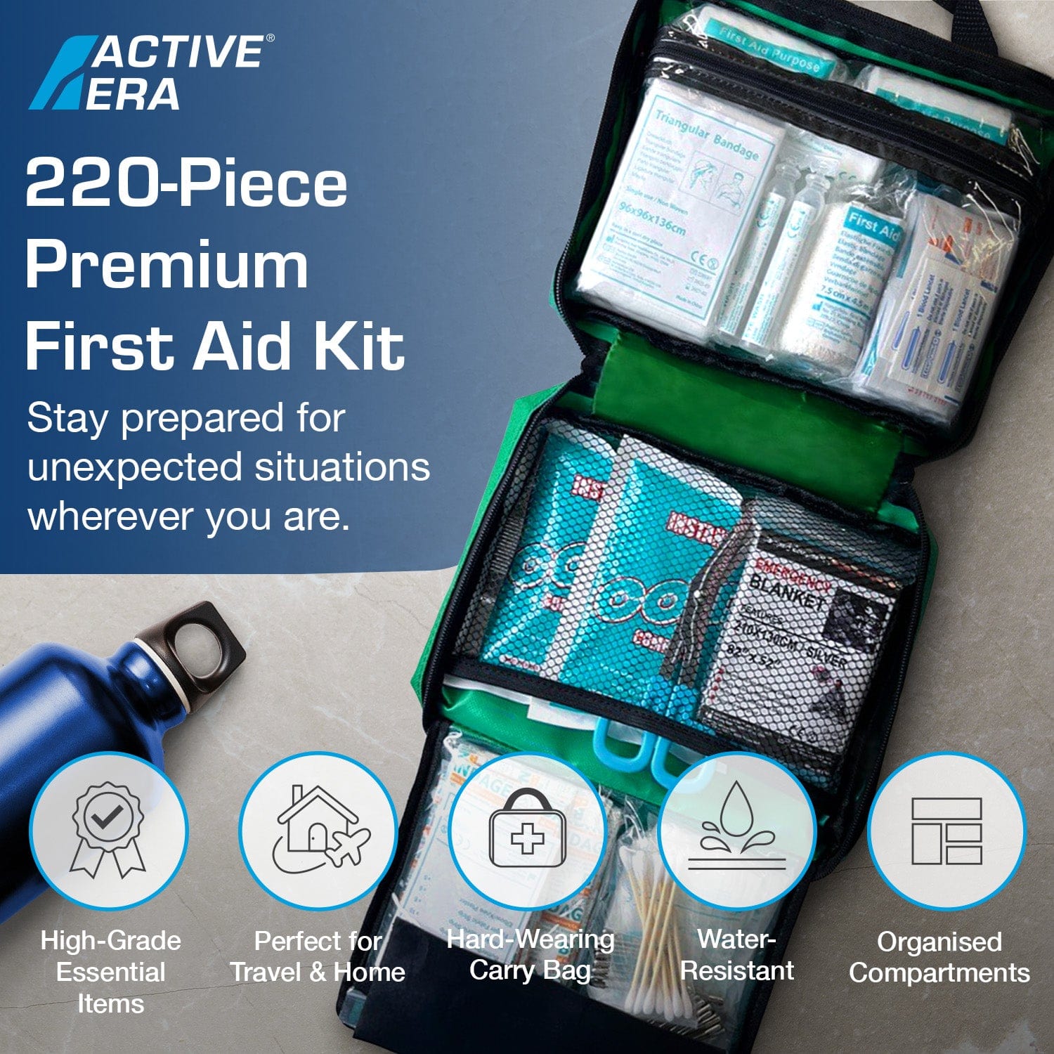 220 Piece Premium First Aid Kit Bag - Green