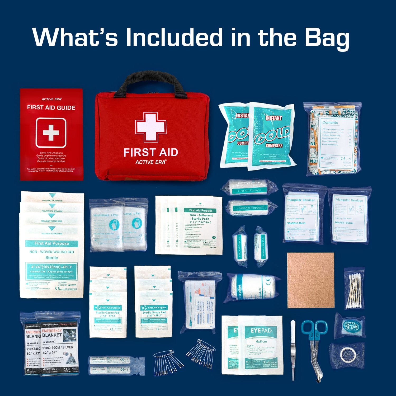 220 Piece Premium First Aid Kit Bag - Red