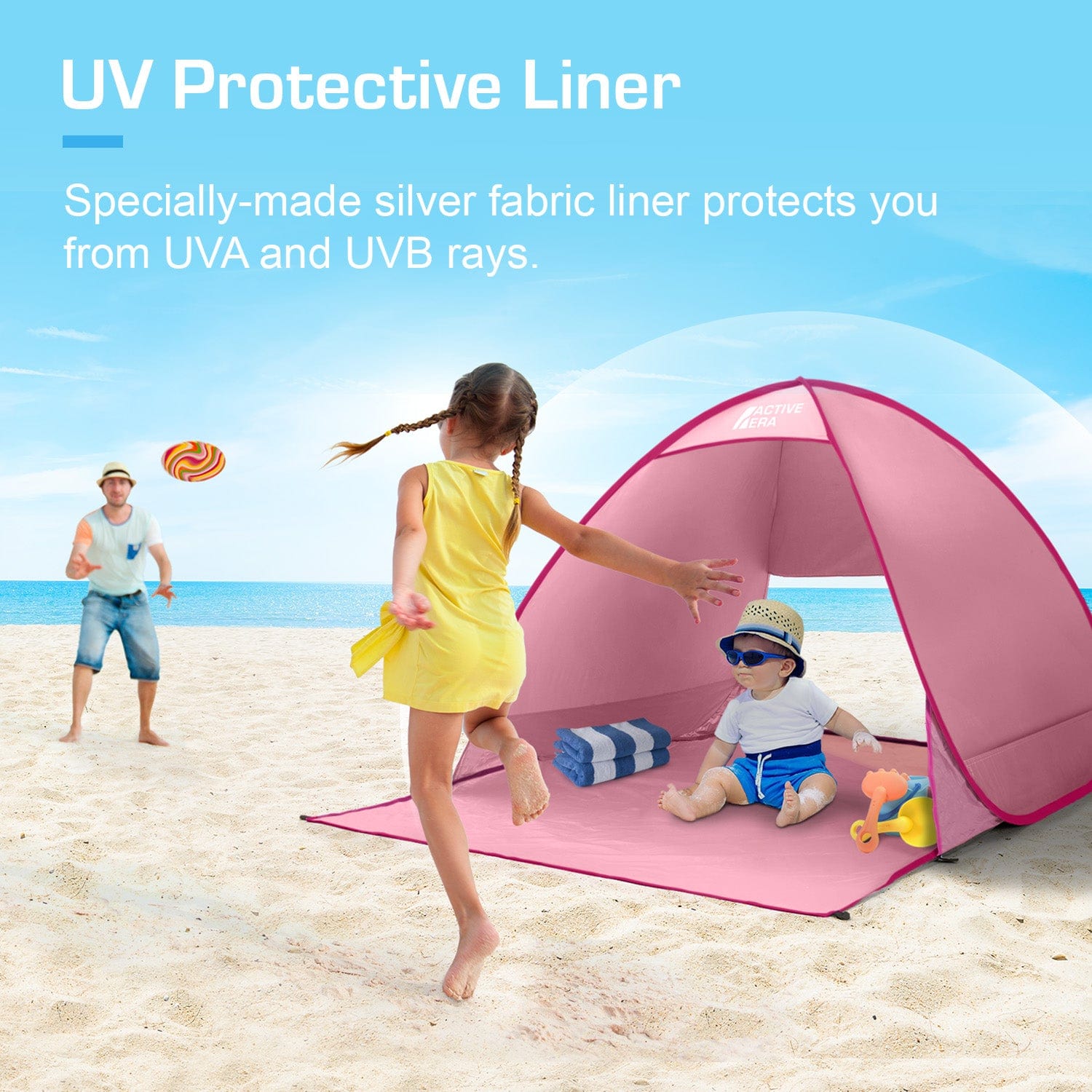 Tenda da spiaggia per 2 persone con protezione UV - rosa