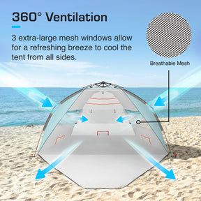 Tenda da spiaggia di lusso per 3-4 persone con protezione solare UPF 50+