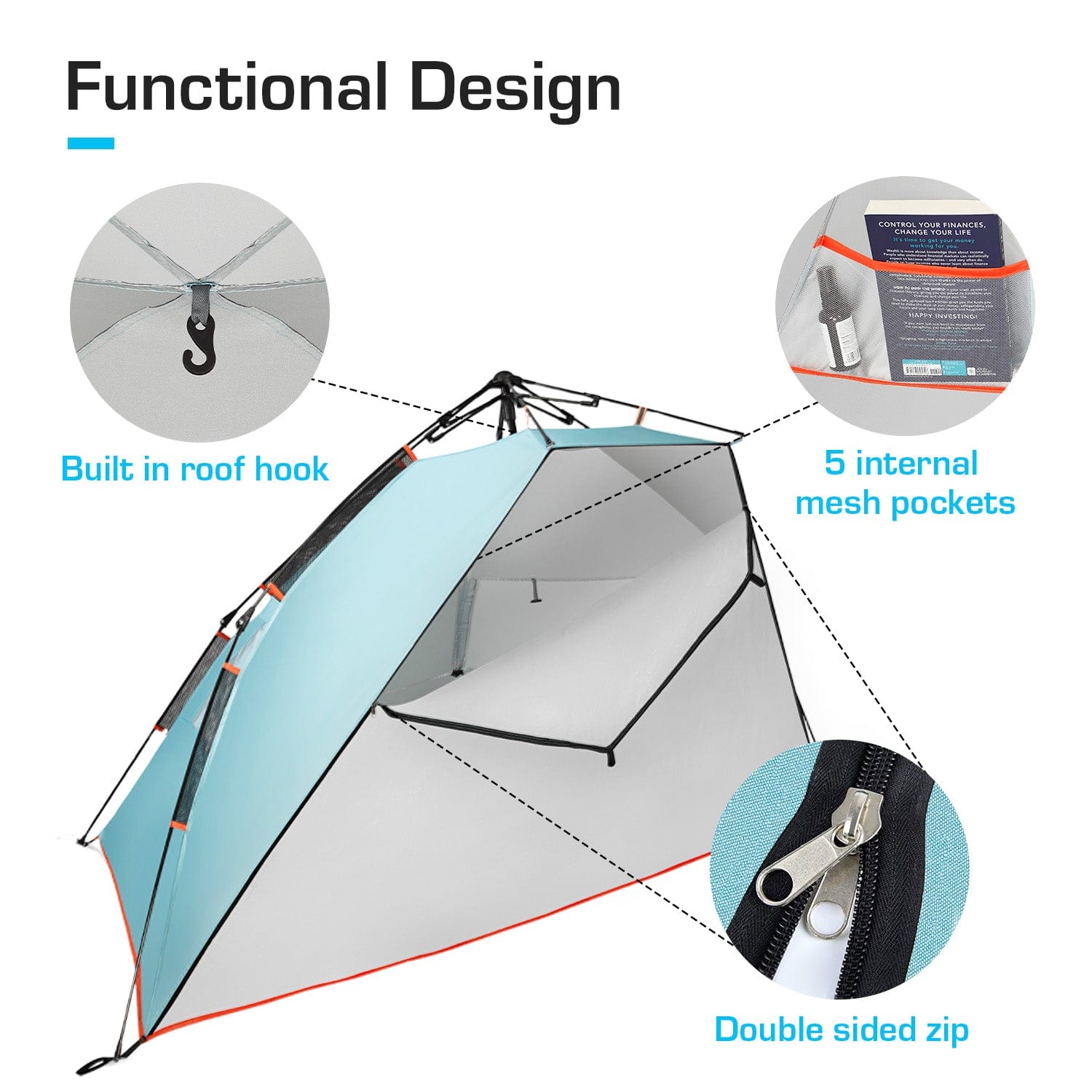 Tente de Plage de Luxe pour 4-5 Personnes Avec Protection Solaire UV UPF 50+