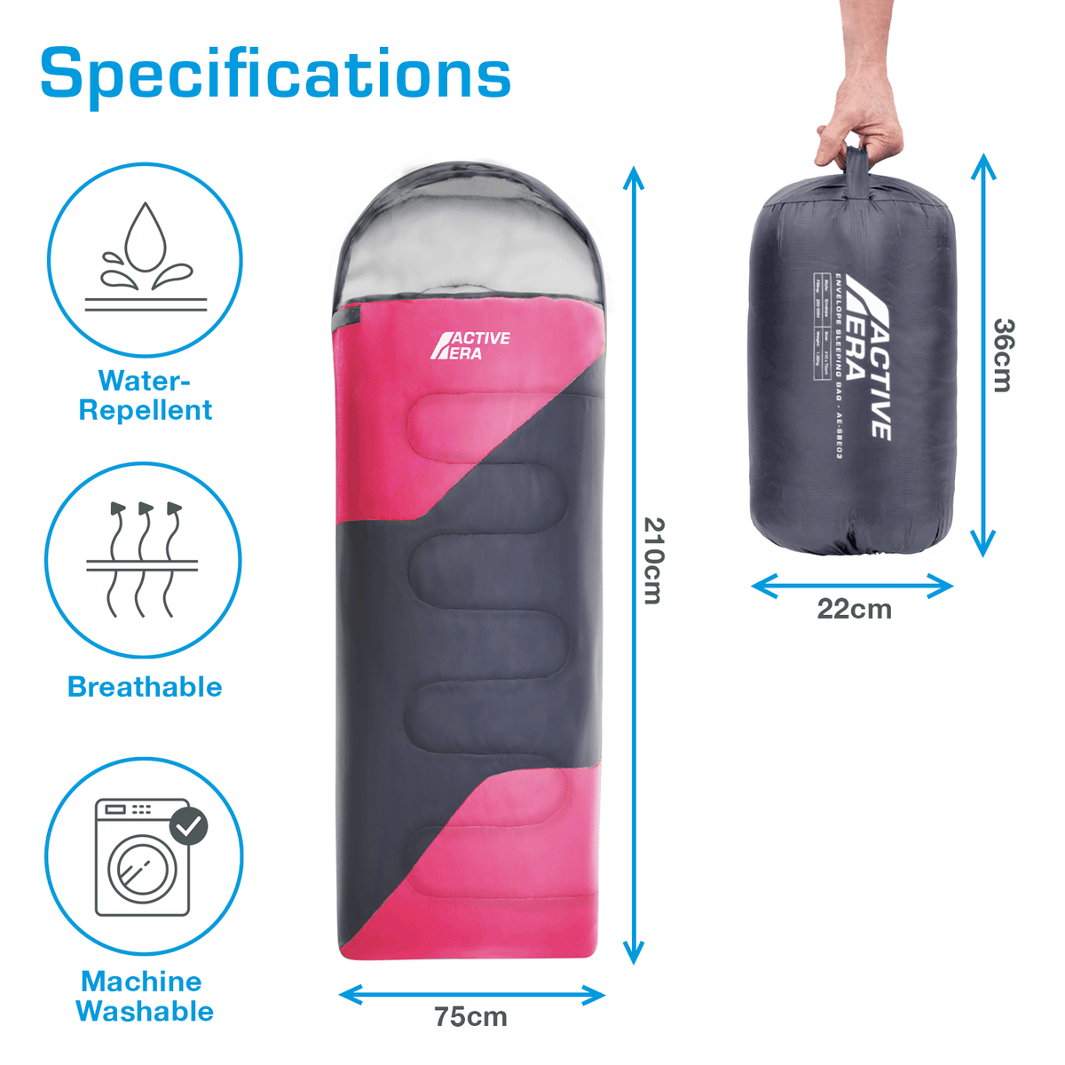 Premium wasserdichter, leichter Schlafsack – Pink – 3–4 Jahreszeiten