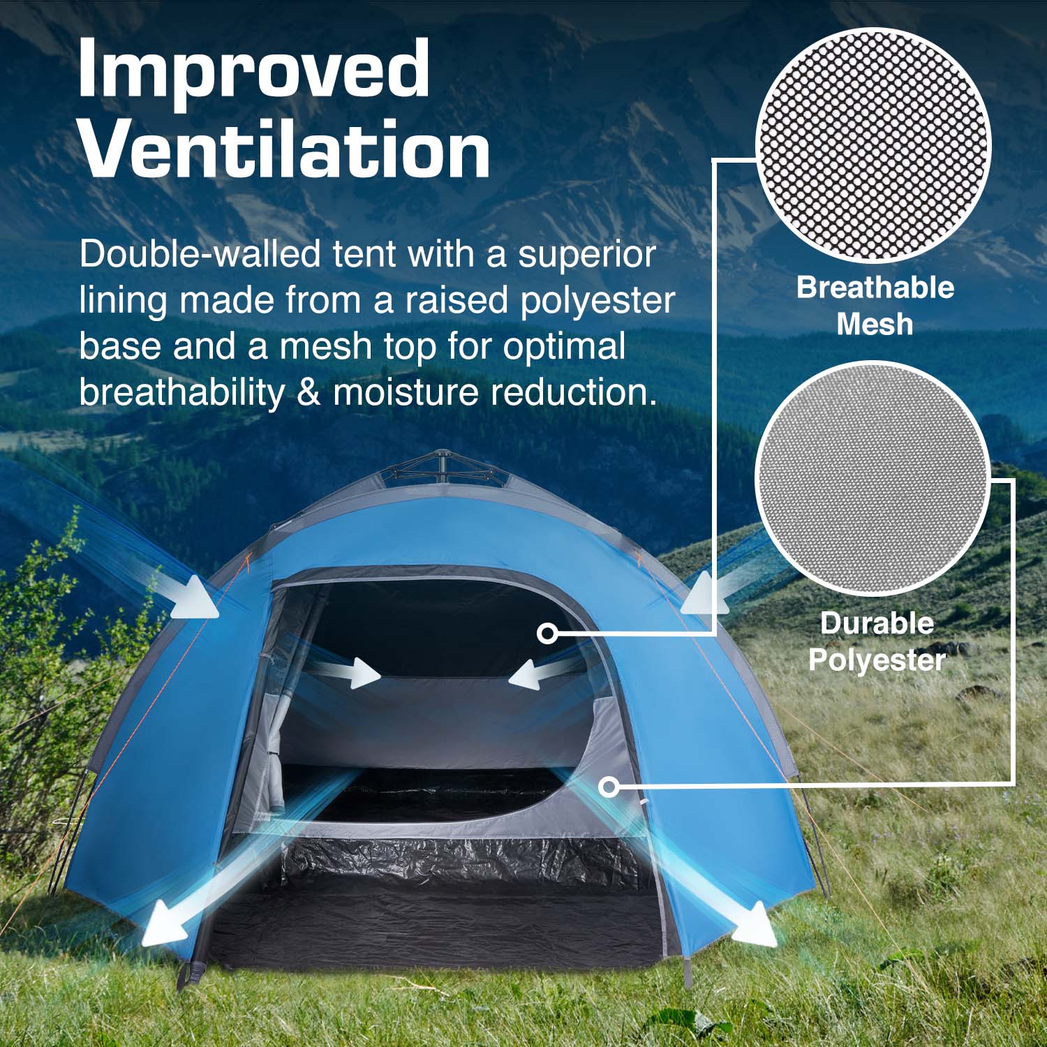 Tenda da campeggio per 4 persone con borsa di trasporto, Tenda pop up  istantanea con finestre ventilate Blu