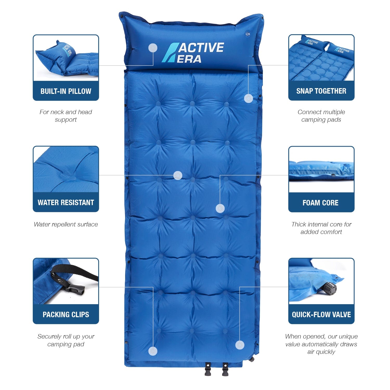 Matelas de Camping Autogonflant | Oreiller et Poche | Tapis de Couchage Léger, Résistant à L'abrasion et Résistant à L'eau